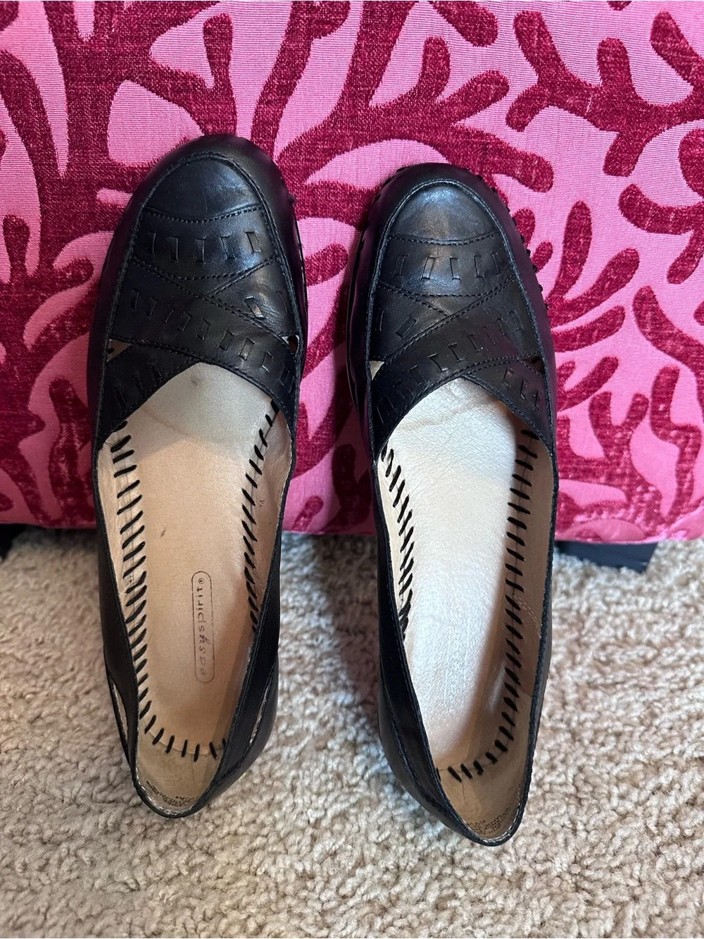 Leather Easy Spirit Black Women's Slip-On Loafers 6 1/2 medium 6.5 woven design